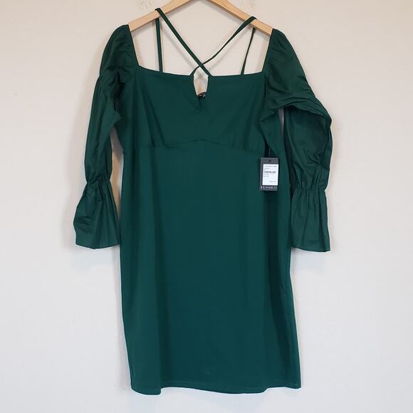 Eloquii Green Eden Off the Shoulder Long Sleeve Stretch Sheath Dress Plus 22W - Picture 2 of 8